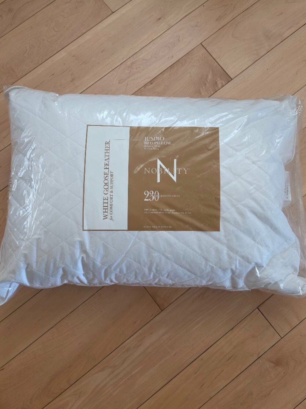 Nobility White Goose Feather Jumbo Bed Pillow New